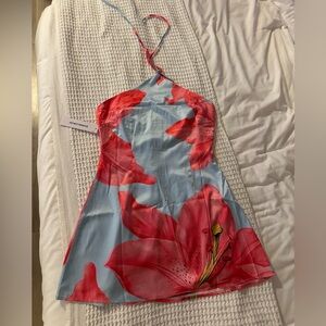 Princess Polly Blue & Pink Floral Halter Dress